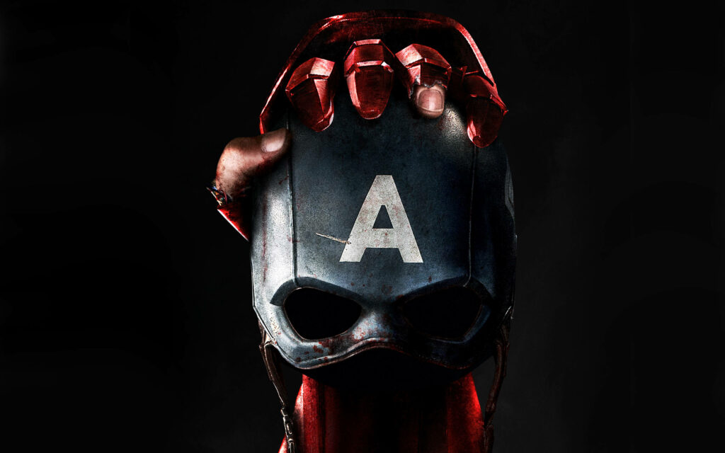 Iron Man armored hand gripping Captain America mask dark background Civil War rivalry wallpaper