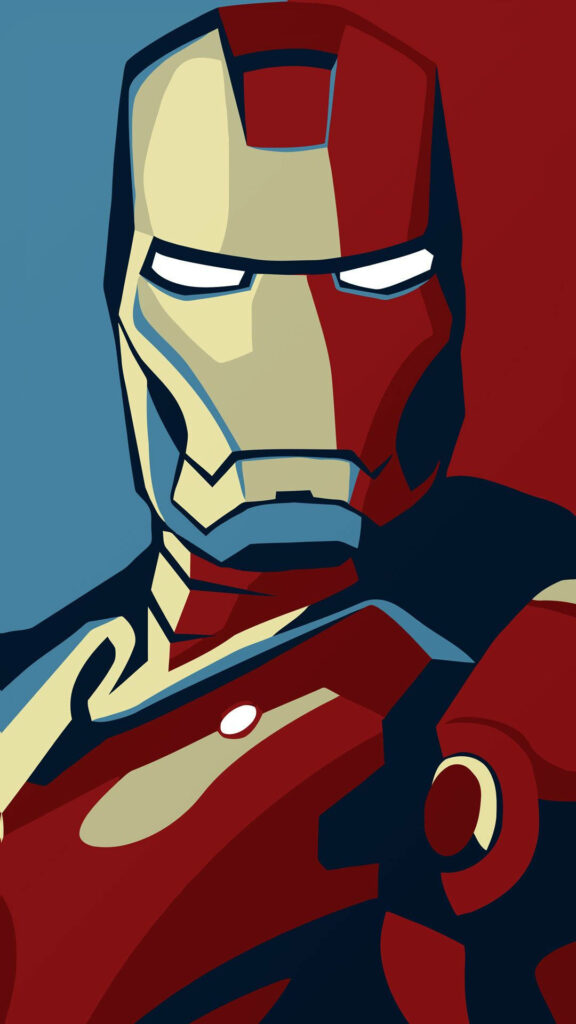 Iron Man phone wallpaper pop art style bold red blue cream tones dynamic background
