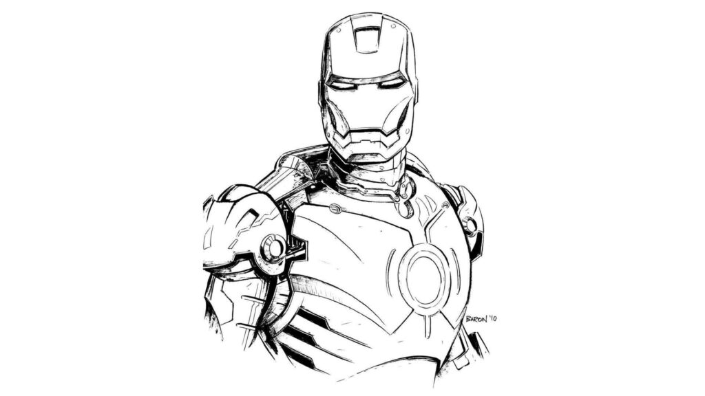 Iron Man Regal Pose Wallpaper: Intricate Sketch in Monochrome