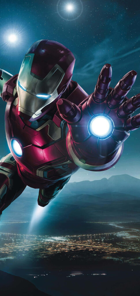 Iron Man Soaring Wallpaper: A Dramatic Night Sky Background