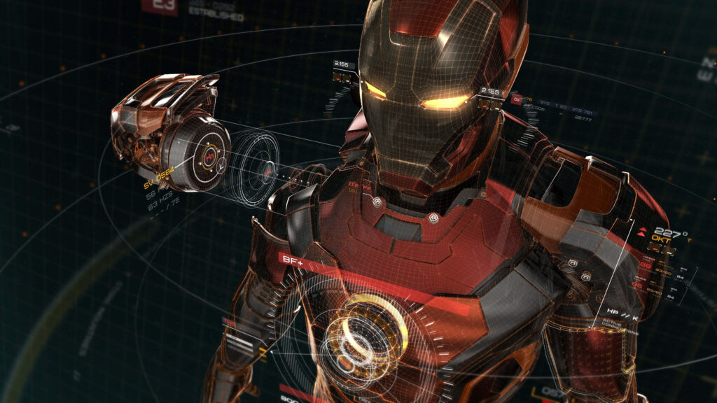 Futuristic Iron Man Technology Wallpaper with Holographic Design