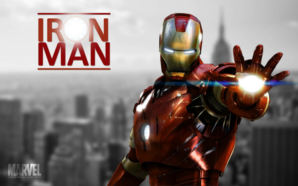 3D Iron Man wallpaper glowing repulsor blast high contrast red gold armor cinematic cityscape