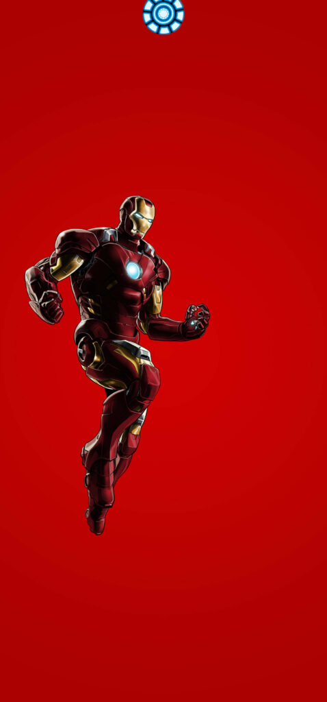Iron Man in Flight Wallpaper: Iconic Suit & Vibrant Red Background