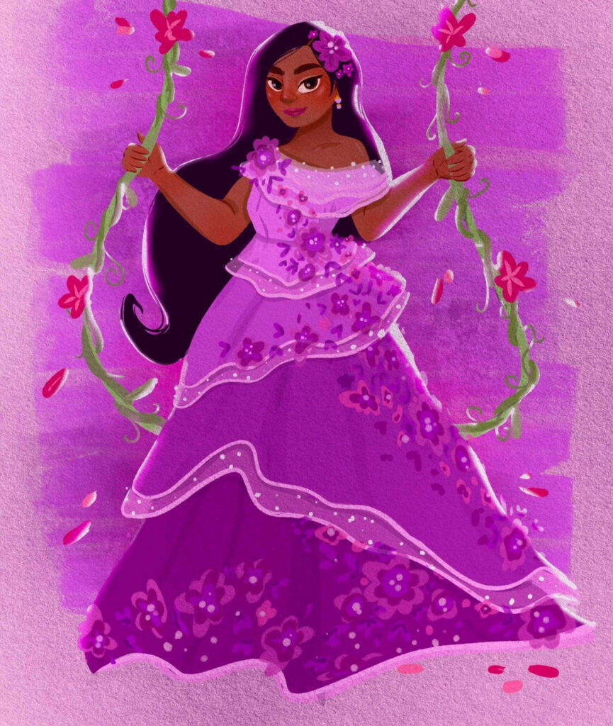 Vibrant Isabela Wallpaper from Disney's Encanto: Floral Art Style