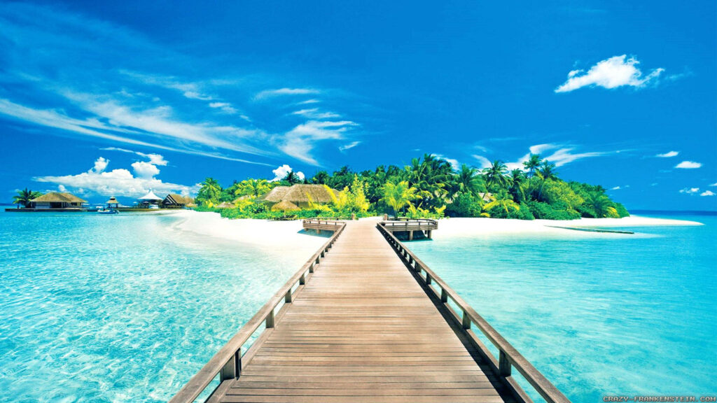 Island Adventure: Basking in the Beauty of a Clear Blue Beach with a Fasinating Dock Wallpaper in HD