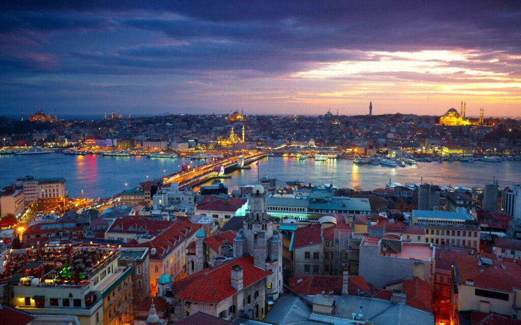 Istanbul Night Skyline: Illuminated Bosphorus & Iconic Architecture Wallpaper