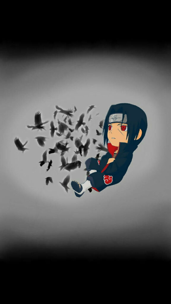 Itachi's Delight: Chibi Ninja Observes the Majestic Flight of Birds Wallpaper