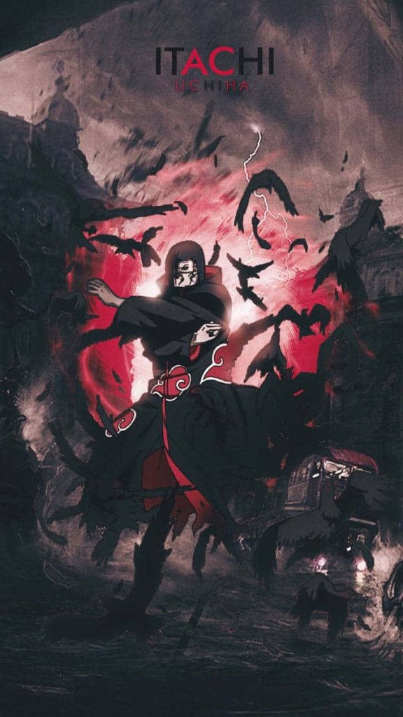 Itachi Uchiha Akatsuki wallpaper with crows red lightning dark background Naruto Genjutsu art