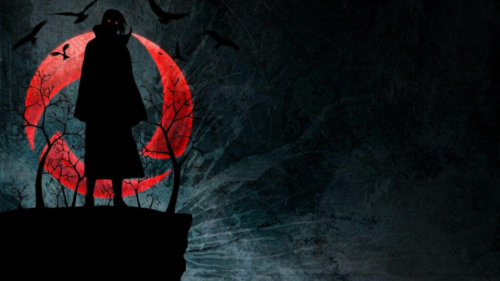 Shadowy Sentinel: Itachi's Piercing Gaze from atop the Abyss Wallpaper