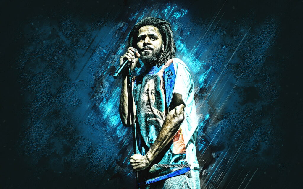 Blue Stone Mosaic: The Captivating Portrait of J Cole, the Iconic American Rapper Wallpaper
