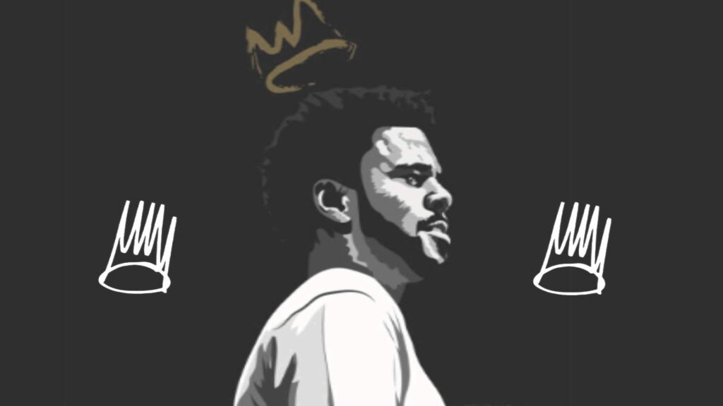 Melodic Maestro: Captivating HD Wallpaper featuring J Cole, the Talented Singer and Versatile Rapper amidst a Dynamic Music Background