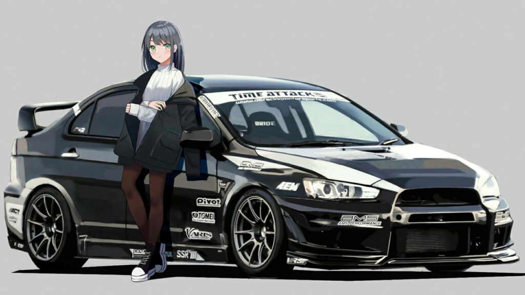 JDM Mitsubishi Lancer Evolution Wallpaper with Anime Girl