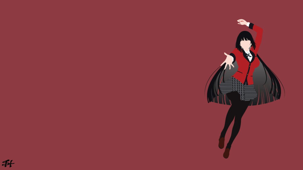 Jabami Yumeko Minimalist Anime Character on Red Background Wallpaper