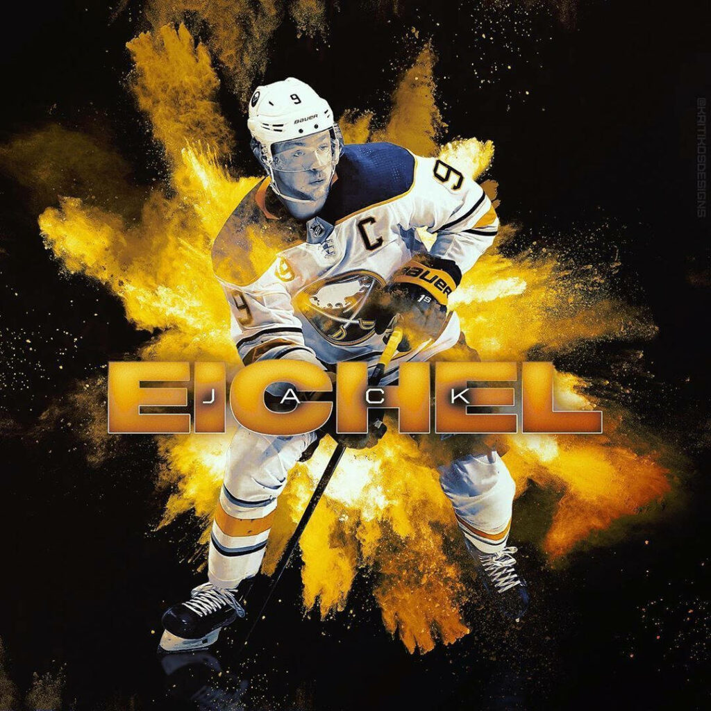 Jack Eichel Buffalo Sabres wallpaper yellow blue explosion effect fan design leadership energy