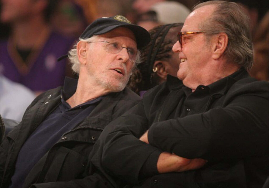 Jack Nicholson and Bruce Dern courtside at Los Angeles Lakers game vibrant celebrity sports wallpaper