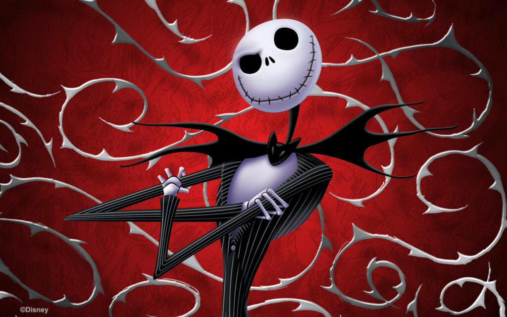 Vibrant Jack Skellington Wallpaper with Thorny Red Background