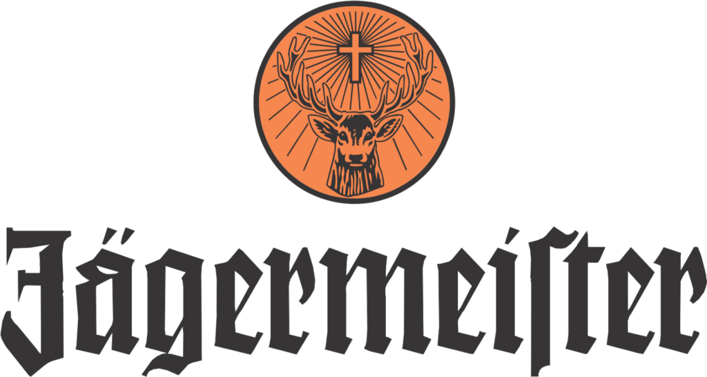 Iconic Jägermeister Logo Wallpaper: Stag & Cross on Orange Background