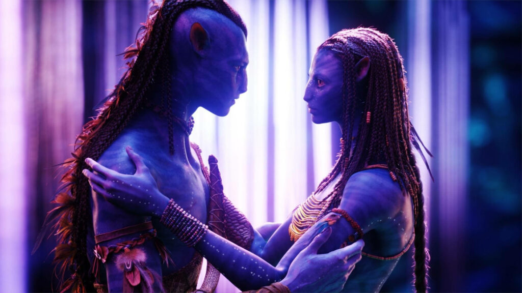 Jake and Neytiri's Intimate Moment - Ethereal Pandora Wallpaper