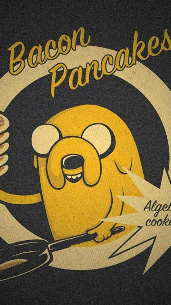 Jake from Adventure Time serving bacon pancakes retro wallpaper background playful design