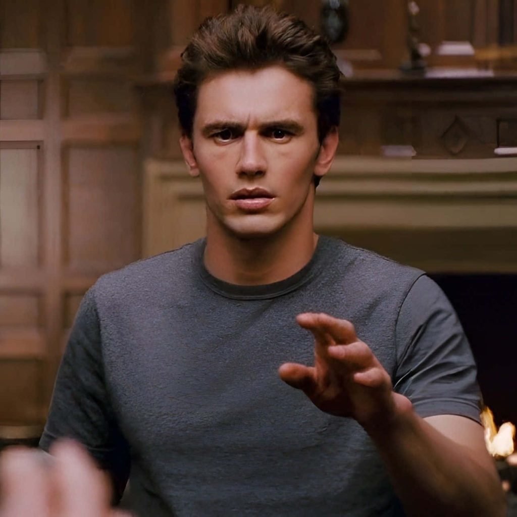 James Franco as Harry Osborn intense gaze dimly lit room Spider-Man Sam Raimi trilogy wallpaper
