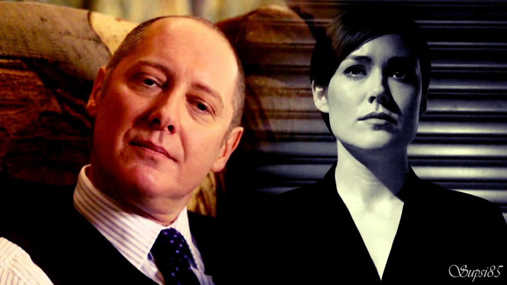 James Spader and Megan Boone in The Blacklist intense partnership dark mysterious background wallpaper