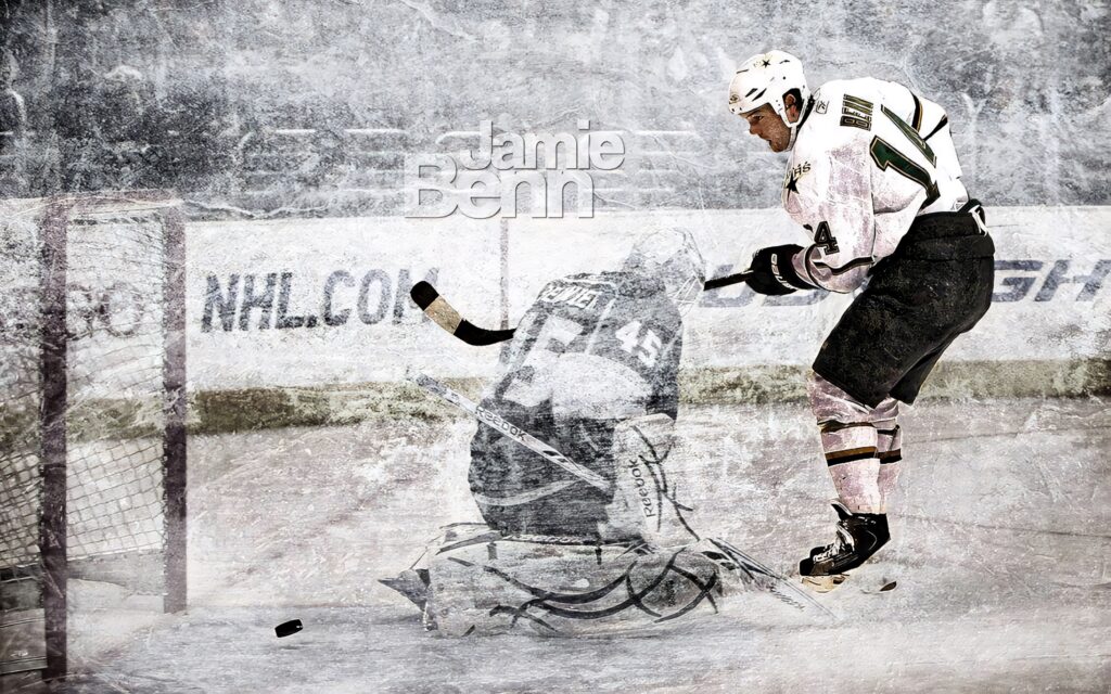 Jamie Benn Dallas Stars hockey player in action on icy background dynamic sports wallpaper