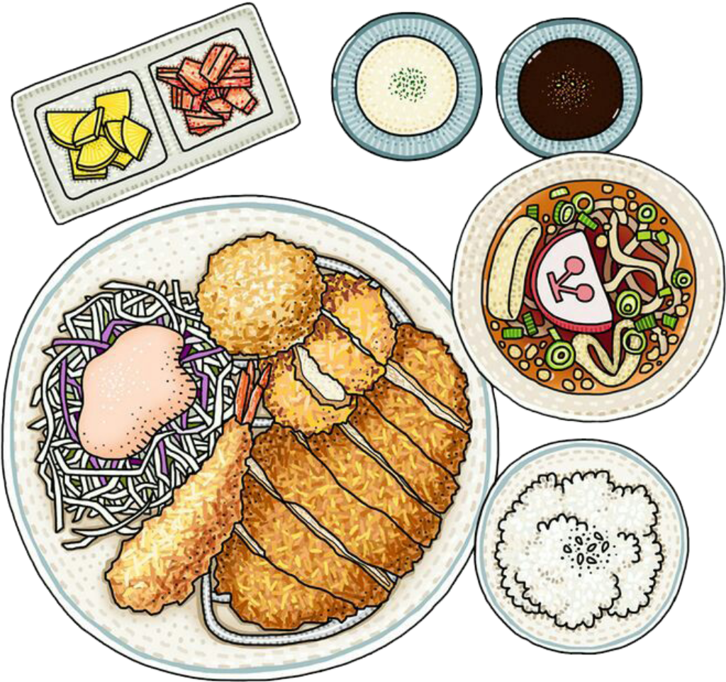 Japanese Tonkatsu Meal Wallpaper: Crispy Pork, Shrimp Tempura & More