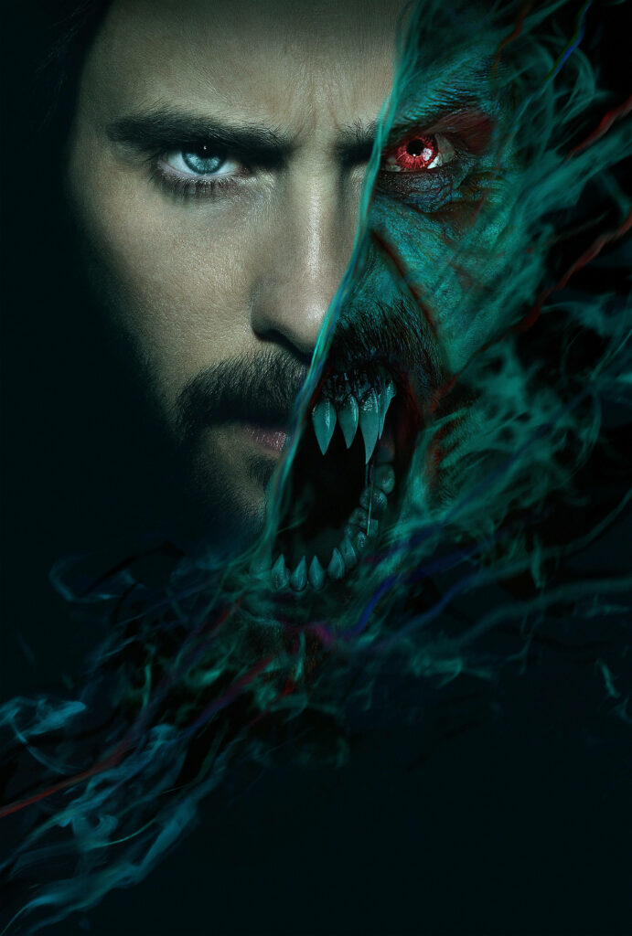 Jared Leto as Morbius half human half vampire face dark wallpaper background transformation