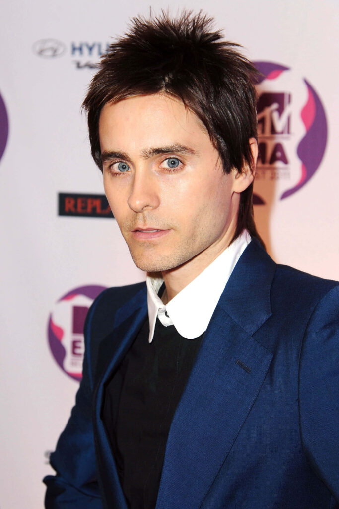 Jared Leto Wallpaper: Striking Blue Suit & Sharp Hairstyle Background
