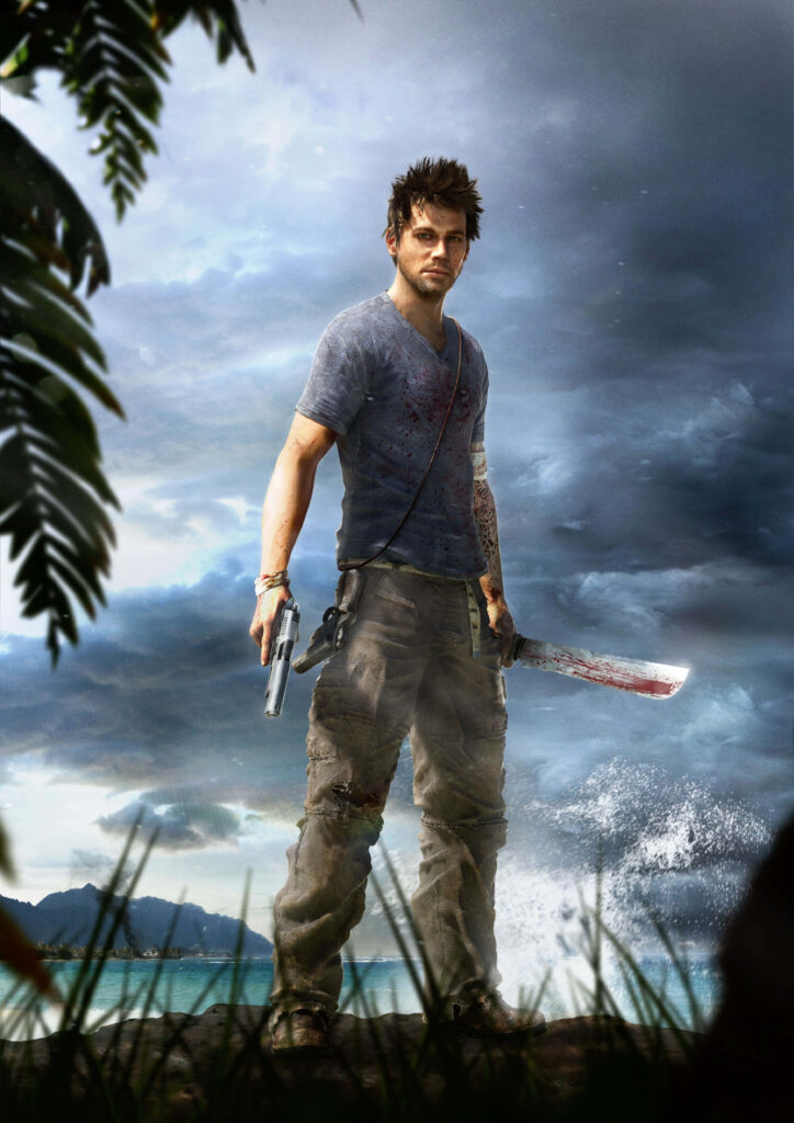 Survivor Unleashed: Jason Brody's Weapon-Clad Journey on Rook Island Wallpaper