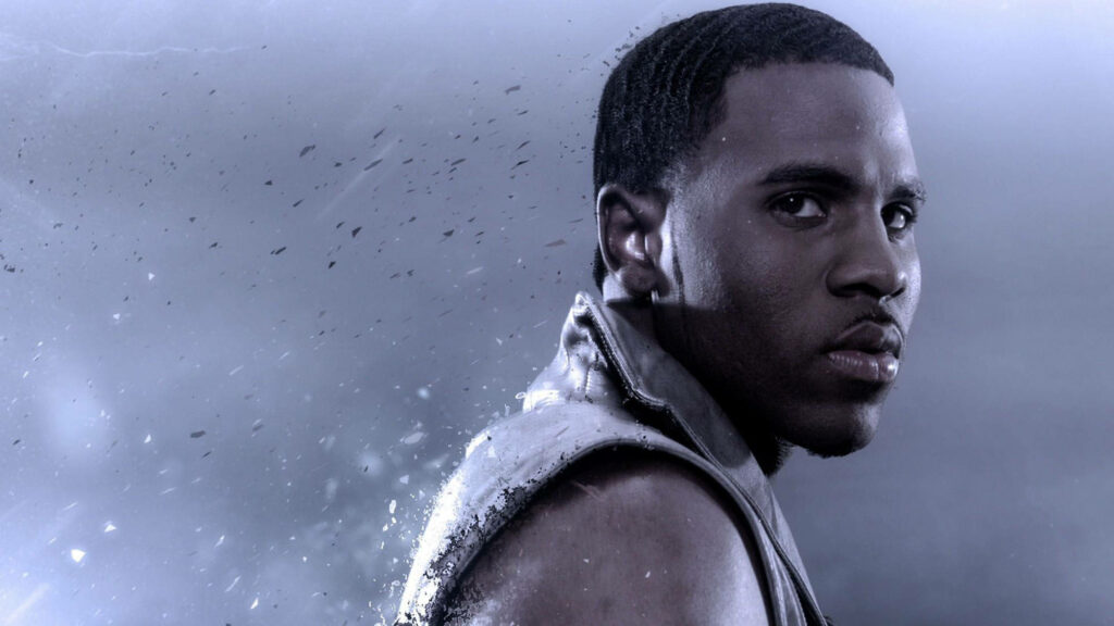 Jason Derulo confident pose with dynamic dispersion effect moody wallpaper background