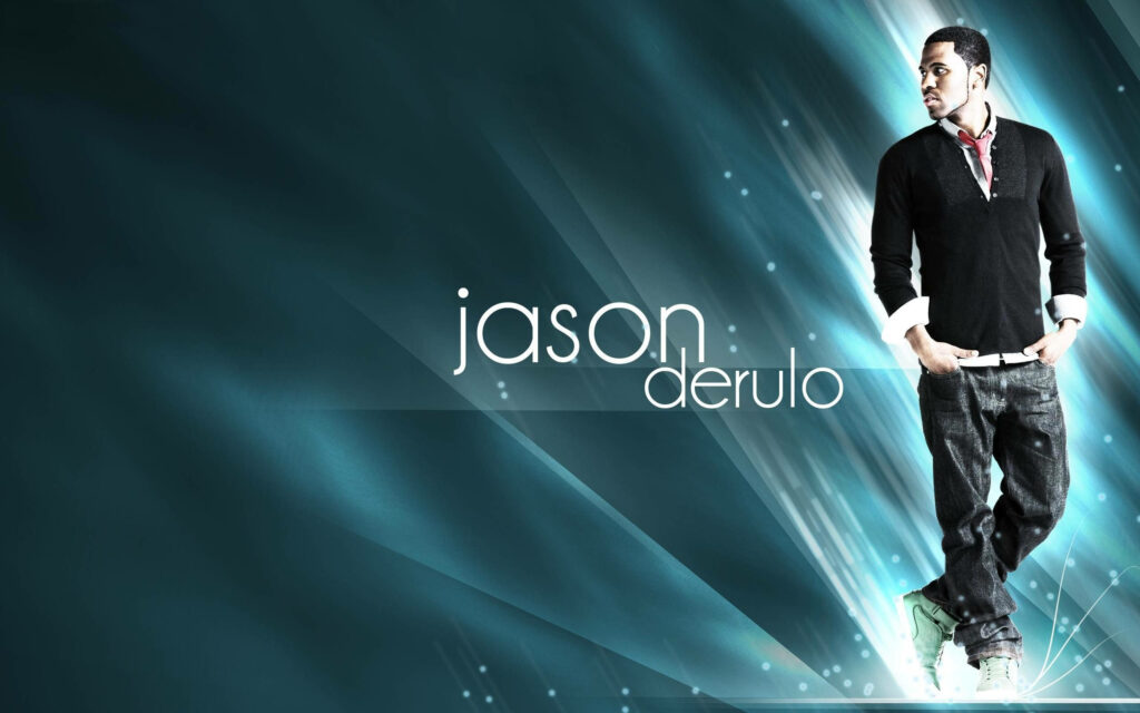 Jason Derulo modern portrait on vibrant blue abstract glowing artistic wallpaper background