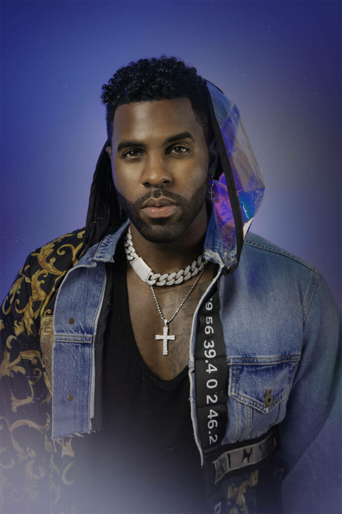 Jason Derulo stylish modern outfit vibrant blue background dynamic wallpaper for fans