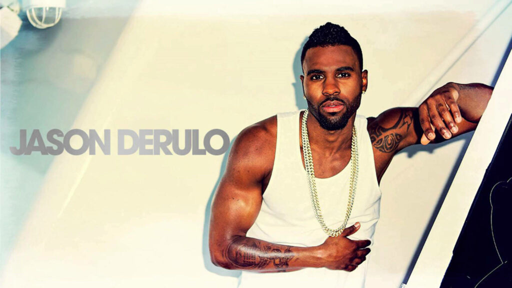 Jason Derulo in white tank top showing tattoos stylish modern background vibrant wallpaper
