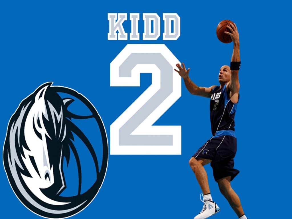 Jason Kidd Dallas Mavericks wallpaper NBA legend number 2 mid-play bold blue background logo