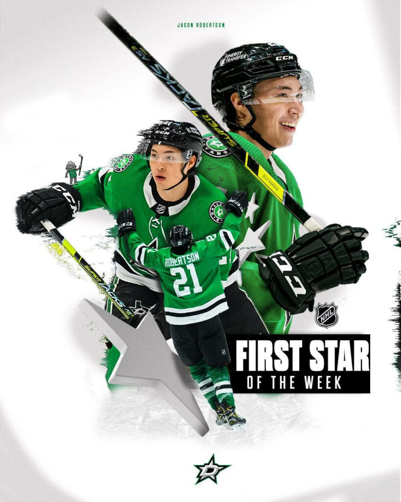 Jason Robertson Dallas Stars celebrating star of the week in green jersey action hockey wallpaper