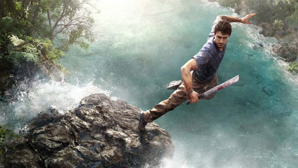 Thrilling Action: Jason Takes the Plunge in Far Cry 4 - 1366x768 Background Image Wallpaper