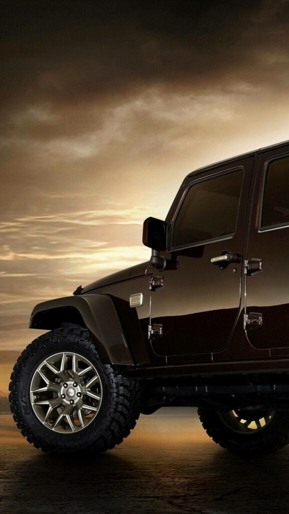 Reflective Jeep Adventure Beneath a Sepia Sky Wallpaper