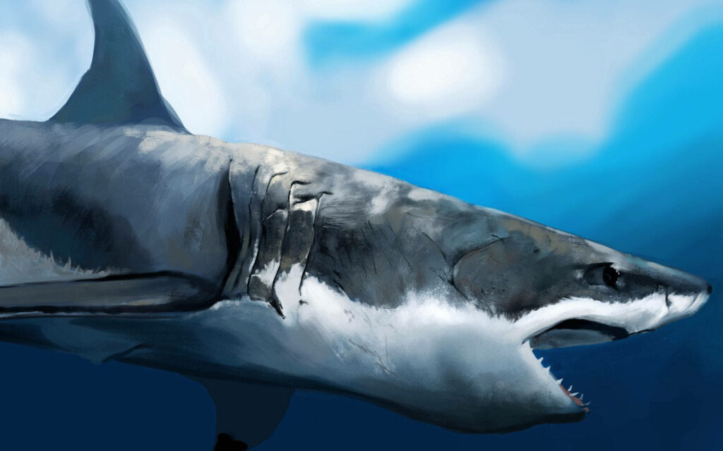 The Voracious Veneer: A Closer Look at the Sharp Teeth of a Shark's Maw Wallpaper