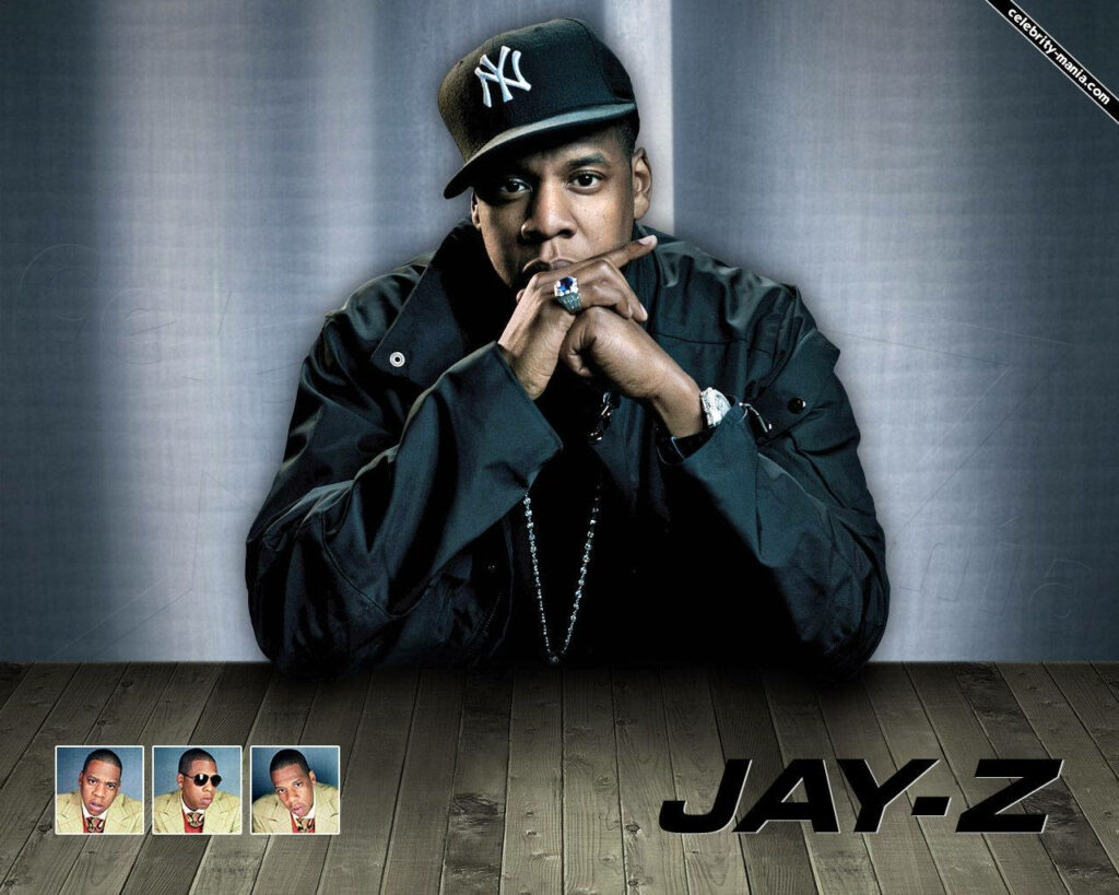Jay-Z record producer wallpaper showing Jay-Z seated confidently with stylish background