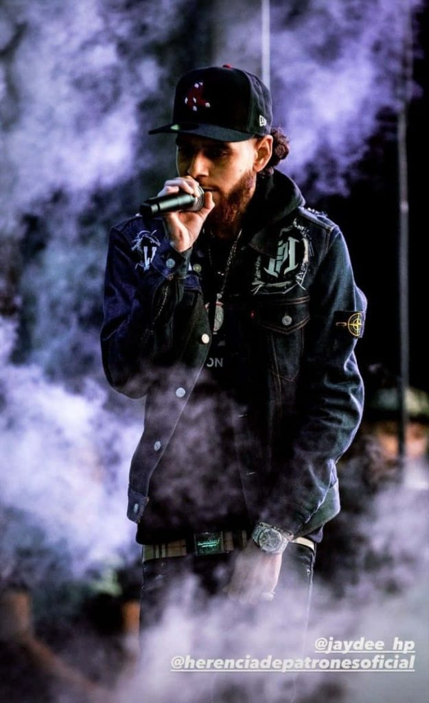 Jaydee lead singer Herencia de Patrones performing live with smoke and cool-toned lighting wallpaper