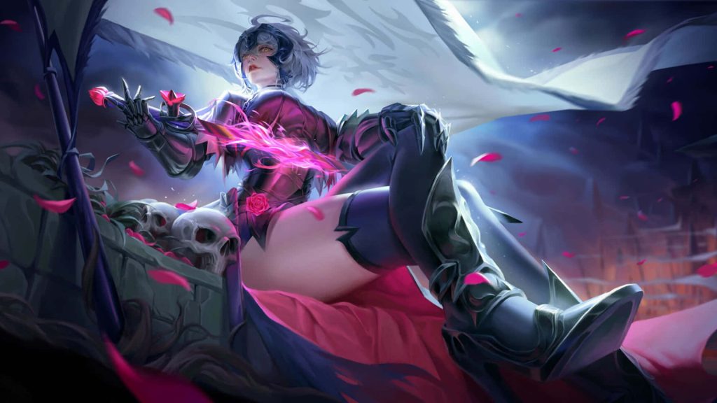 Jeanne d’Arc Alter Fate Grand Order wallpaper dark gothic armor glowing blade skulls rose petals