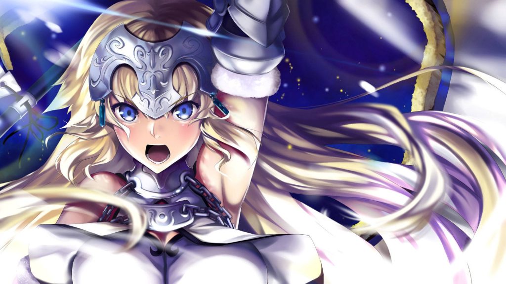 Jeanne dArc Fate Grand Order anime wallpaper silver armor blonde hair intense heroic face