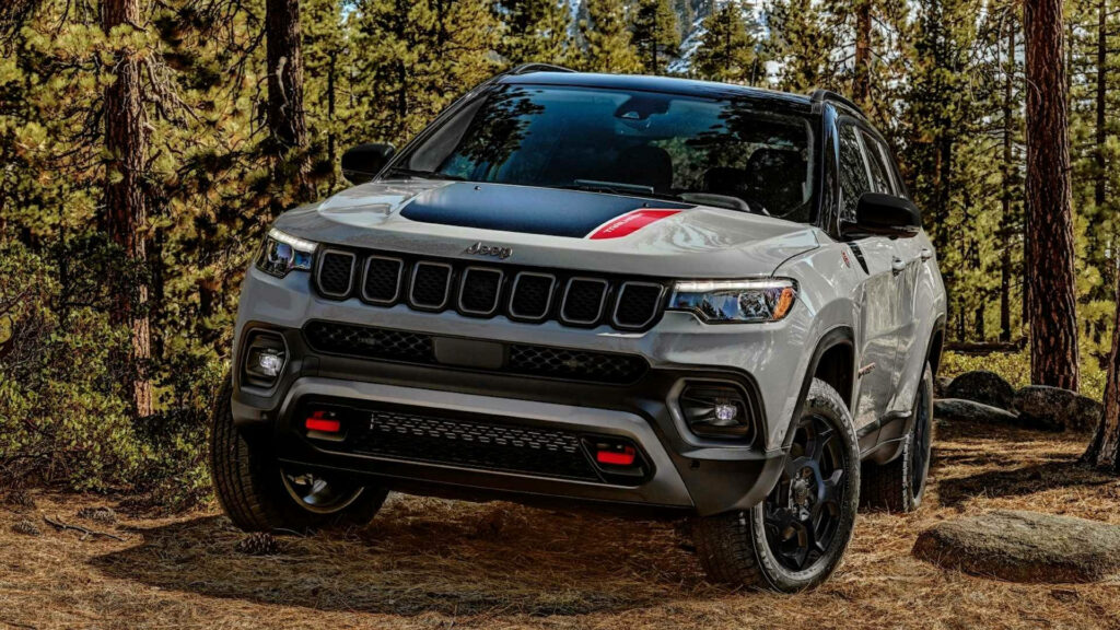 Jeep Compass parked in peaceful forest showcasing adventure and exploration nature wallpaper