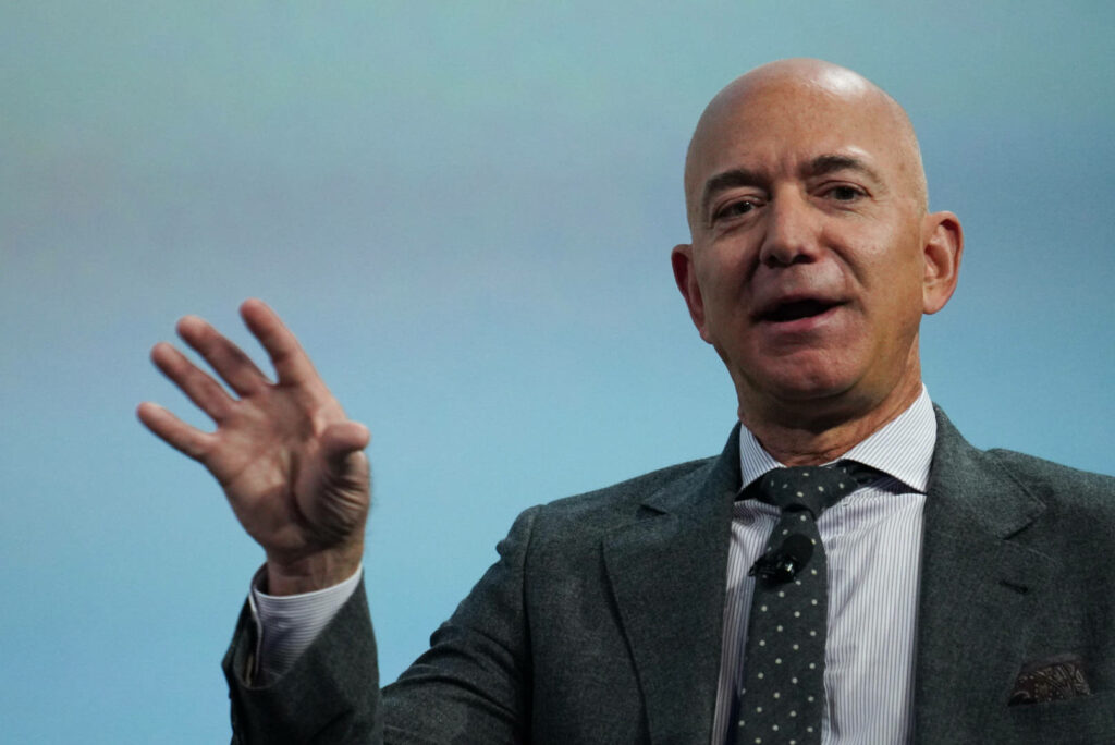 Jeff Bezos in Formal Suit Wallpaper Background – Hand Raised Image