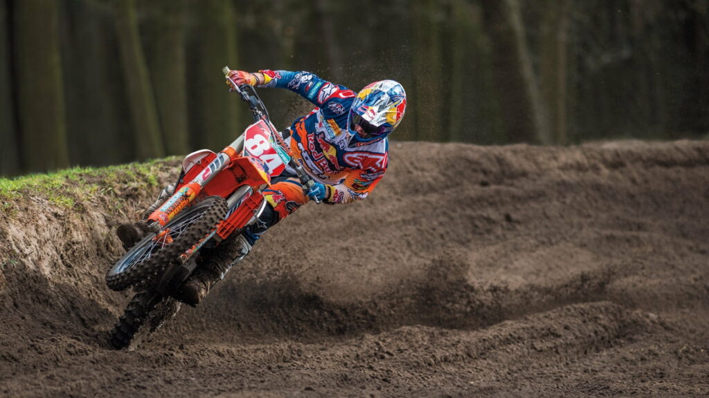 Dirt-Devouring Daredevil: Jeffrey Herlings Dominates Motocross on his Powerful Bike Wallpaper