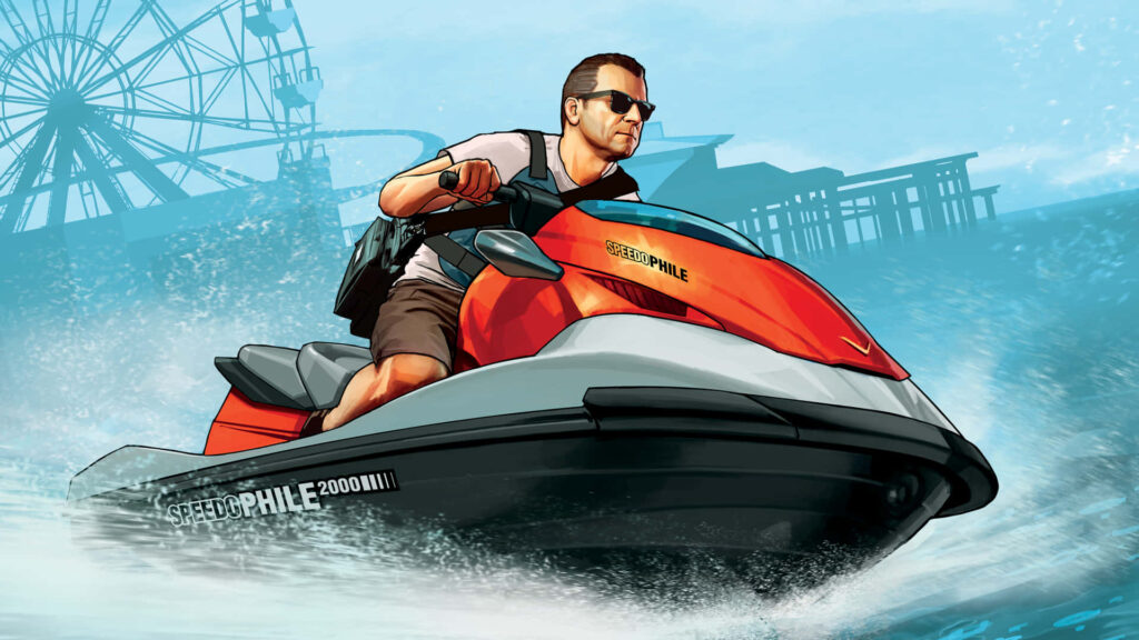 Wave Rider in the City: Stunning GTA 5 Jet Ski 1920x1080 Wallpaper