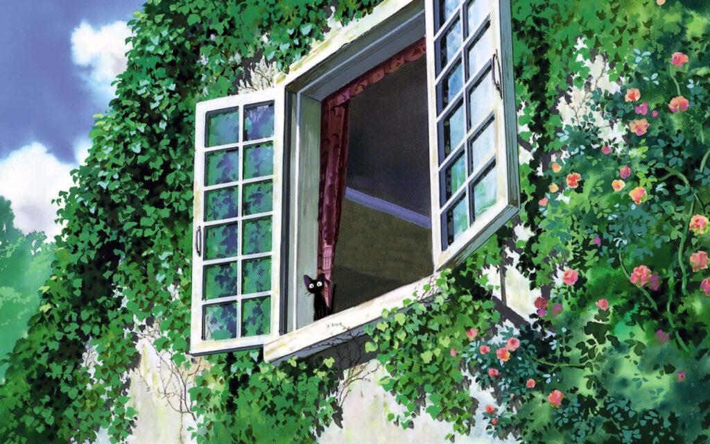 Charming Jiji Wallpaper: Kiki's Delivery Service Window Scene