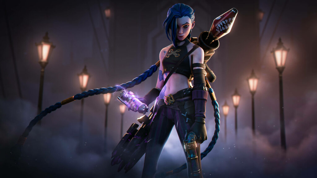Jinx from Arcane: Chaotic Wallpaper with Electric Grenade & Mystical Atmosphere
