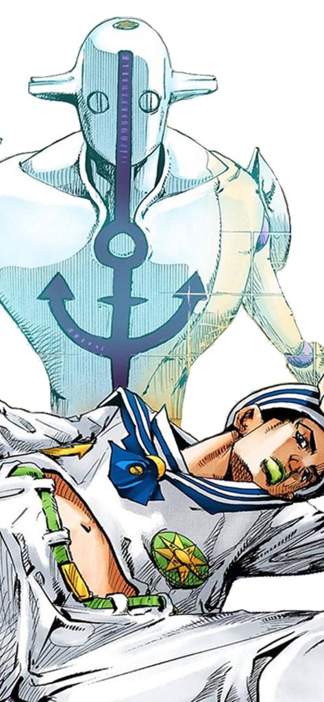 JoJolion wallpaper featuring Josuke Higashikata and Soft Wet in white blue sailor style